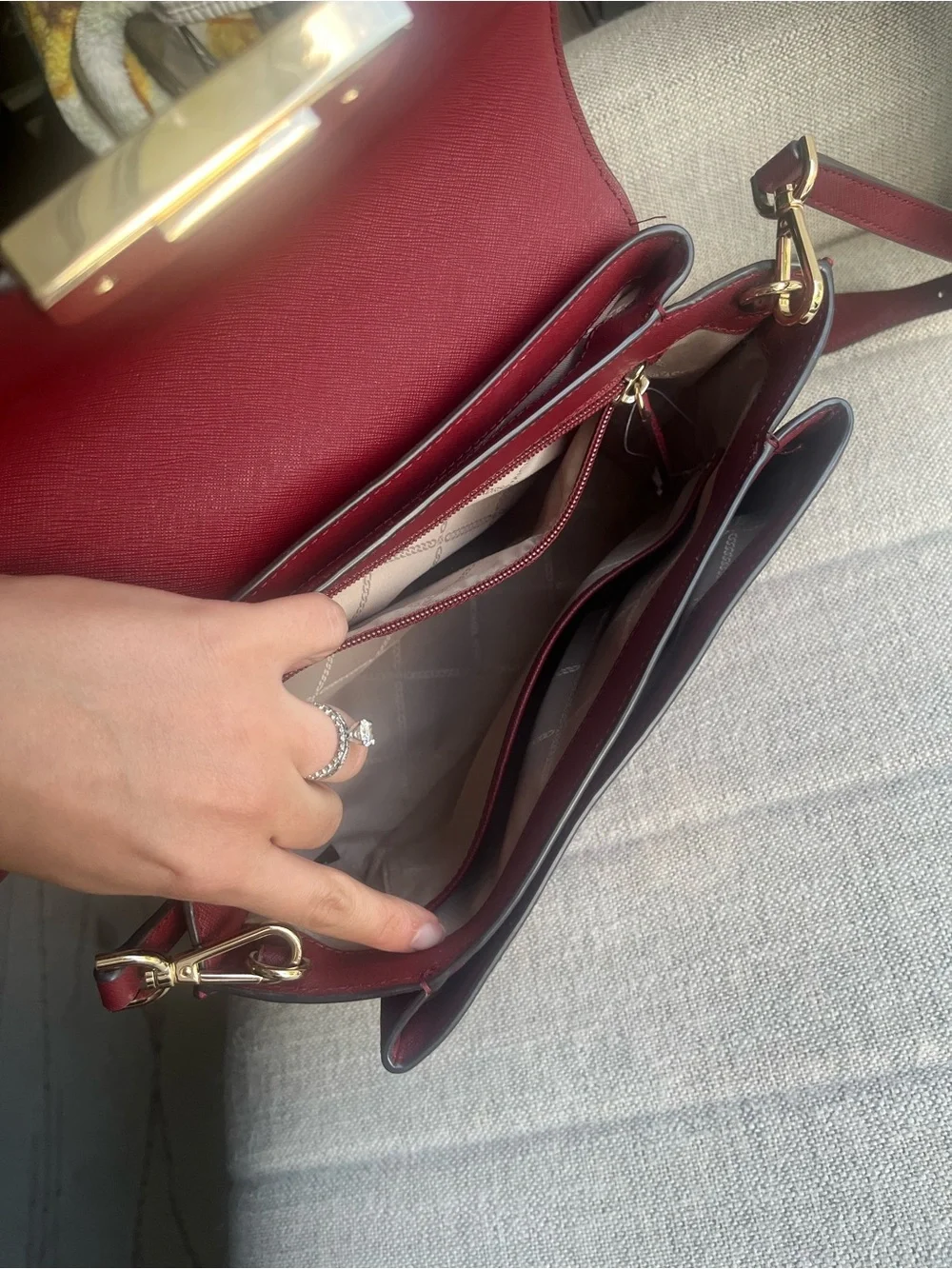 Michael Kors Red Saffiano Leather Satchel with Gold Hardware